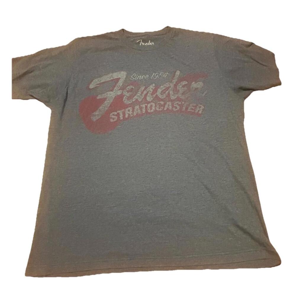 Fender Stratocaster Graphic T Shirt Mens Large Gray Guitar Music Logo Tee